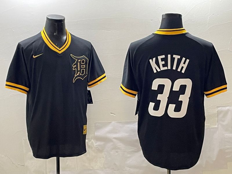 Men Detroit Tigers 33 Keith Black Gold Game 2025 Nike MLB Jersey style 1